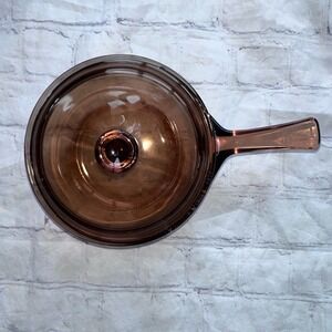 Vintage Amber Vision Corning 0.5L Sauce Pan W/Pyrex Lid USA